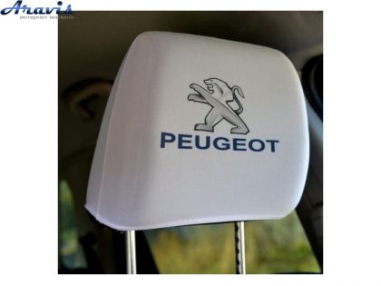 Чехол подголовников Peugeot белый цветной логотип