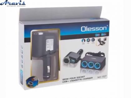 Розгалужувач прикурювача 4 виходу Olesson CSL1527 прикурювання/USB/LED Підсвітка кабель 120W