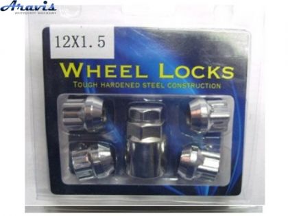 Болт секретный 12х1,5х22 хром конус открытый Wheel Locks 41700 короткий