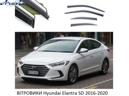 Дефлектори вікон вітровики Hyundai Elantra SD 2016-2020 П/К скотч FLY нержавіюча сталь 3D BHYET1623-W/S (50-51)