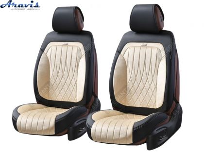 Накидки на сидения алькантара+кожзам бежевые Elegant Modena полный комплект