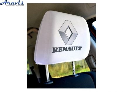 Чехол подголовников Renault белый цветной логотип