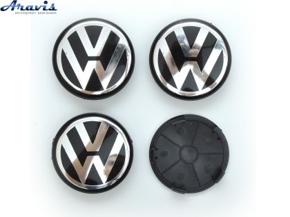 Ковпачки на диски Volkswagen чорні об'ємні 65/69мм заглушки на литі диски