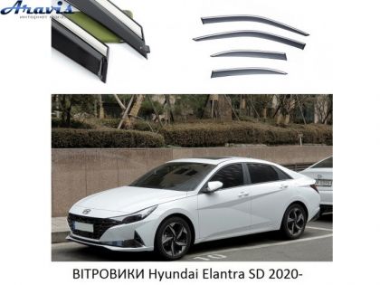 Дефлекторы окон ветровики Hyundai Elantra SD 2020- П/К скотч FLY нержавеющая сталь 3D BHYET2023-W/S (48-49)