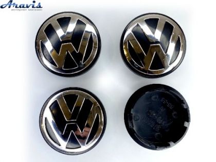 Ковпачки на диски Volkswagen 56/66мм чорний/хром.пластик об'ємний логотип 3B7601171 Passat Golf Jeta