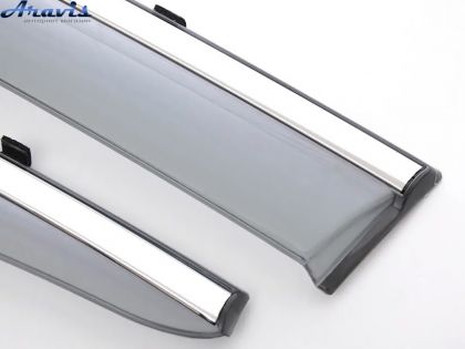 Дефлектори вікон вітровики Mazda 3 SED 2014-19 П/K скотч FLY з хром-смугою