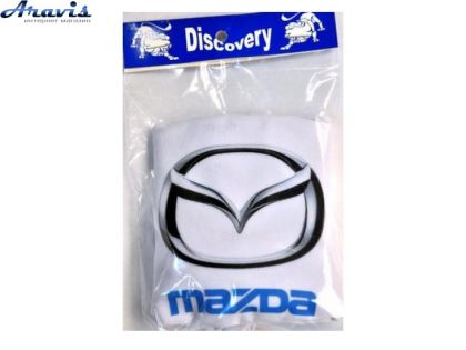 Чехол подголовников Mazda белый цветной логотип