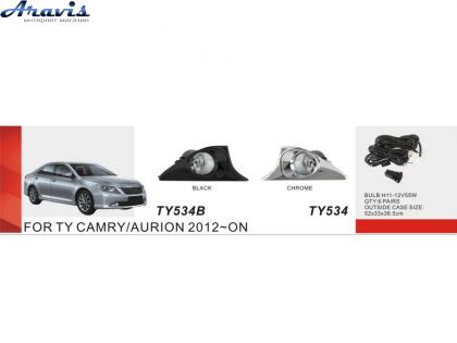 Протитуманні фари Toyota Camry 50 2011-14/TY-534B/H11-12V55W Black з проводкою
