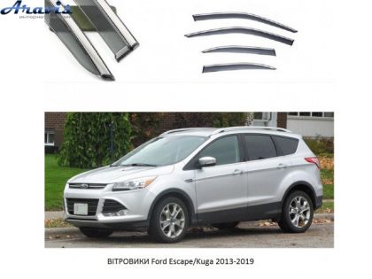 Дефлектори вікон вітровики Ford Escape/Kuga 2013-2019 П/К скотч FLY нержавіюча сталь 3D BFDYH1323-W/S (73-74)