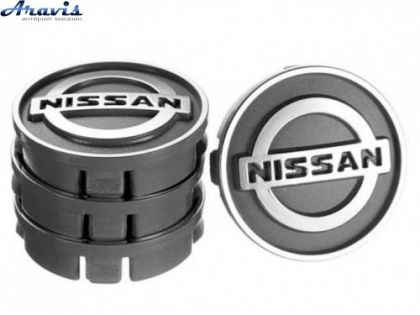 Ковпачки на диски Nissan 60/55мм сірий/хром пластик об'ємний логотип 4шт
