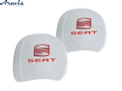 Чехол подголовников Seat белый цветной логотип