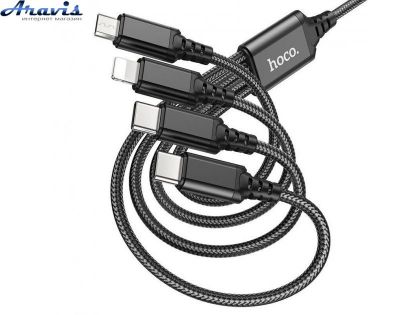 Кабель USB 3в1 Hoco X76 3in1 lighting-microUSB-Type С 1m Black черный