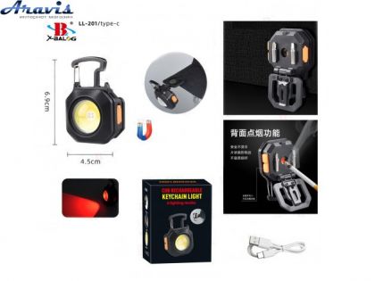 Ліхтар на карабіні X-Balong BL-L201,акуму,7 режимів,запальничка,викрутка,магніт 750mAh