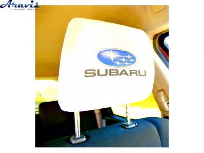 Чехол подголовников Subaru белый цветной логотип