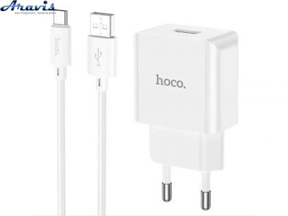 Сетевое зарядное устройство для телефона Hoco C106A 1usb/2.1A+кабель USB-Type-C White