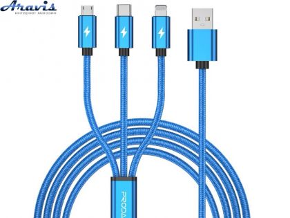 Кабель USB 3в1 Remax Proda PD-B65th 3in1 USB-Lightning + MicroUSB + Type С синій