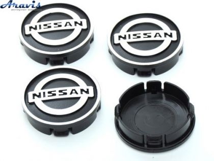 Ковпачки на диски Nissan чорні об'ємні 60/55мм заглушки на литі диски