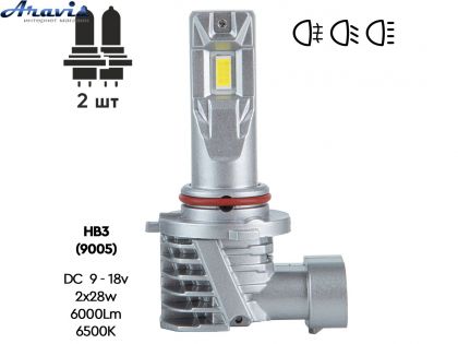 Автомобільні світлодіодні LED лампи Pulso M6-HВ3(9005)/LED-chips 7535/2x28w/6000Lm/6500K