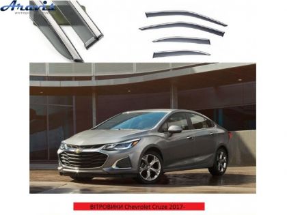 Дефлекторы окон ветровики Chevrolet Cruze 2017- П/К скотч FLY молдинг из ержавеющей стали 3D BCVCZ1723-W/S (80)