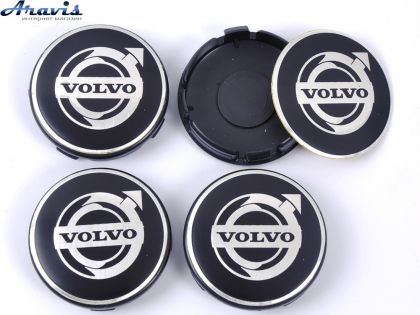 Ковпачки на диски Volvo 58/56мм чорний пластик/логотип наклейка 4шт