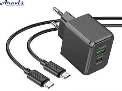 Сетевое зарядное устройство для телефона Hoco CS14A PD20W+QC3.0 1usb/1Type-C+кабель Type-C-Type-C Black