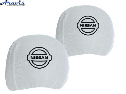 Чохол підголівників Nissan білий-чорний логотип