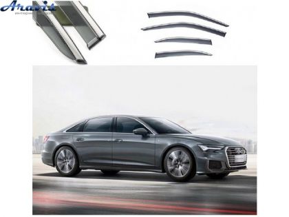 Дефлектори вікон вітровики Audi A6L (C6) 2012-2018 скотч FLY молдинг із нержавіючої сталі 3D BAD6L1523-W/S (85)
