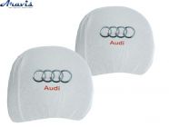 Чехол подголовников Audi белый цветной логотип