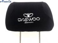 Чехол подголовников Daewoo Lanos черно-белый логотип вышивка