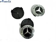 Колпачки на диски Mercedes 75/70мм черный/хром пластик черный объемный логотип с колоском 4шт