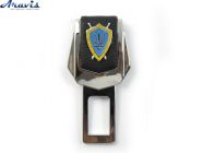 Заглушка ремня безопасности метал Герб Украины цинковый сплав + кожа FLY тип №2