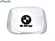 Чохол підголівників BMW білий чорний логотип