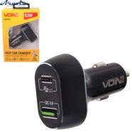 Зарядка в прикуриватель AЗУ Voin 63W, 1USB QC3.0 18W+1PD 45W, 12/24V C-63202Q